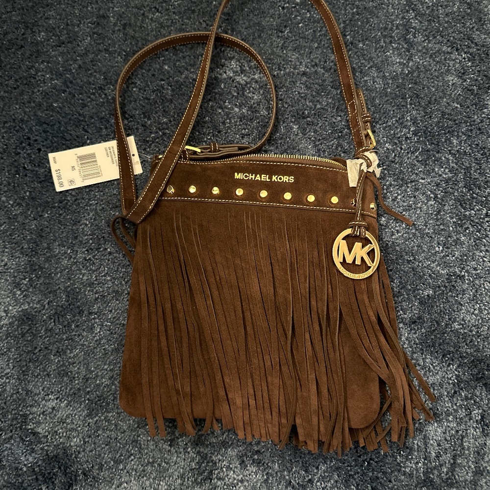 MICHAEL Michael Kors brown suede fringe crossbody NTW